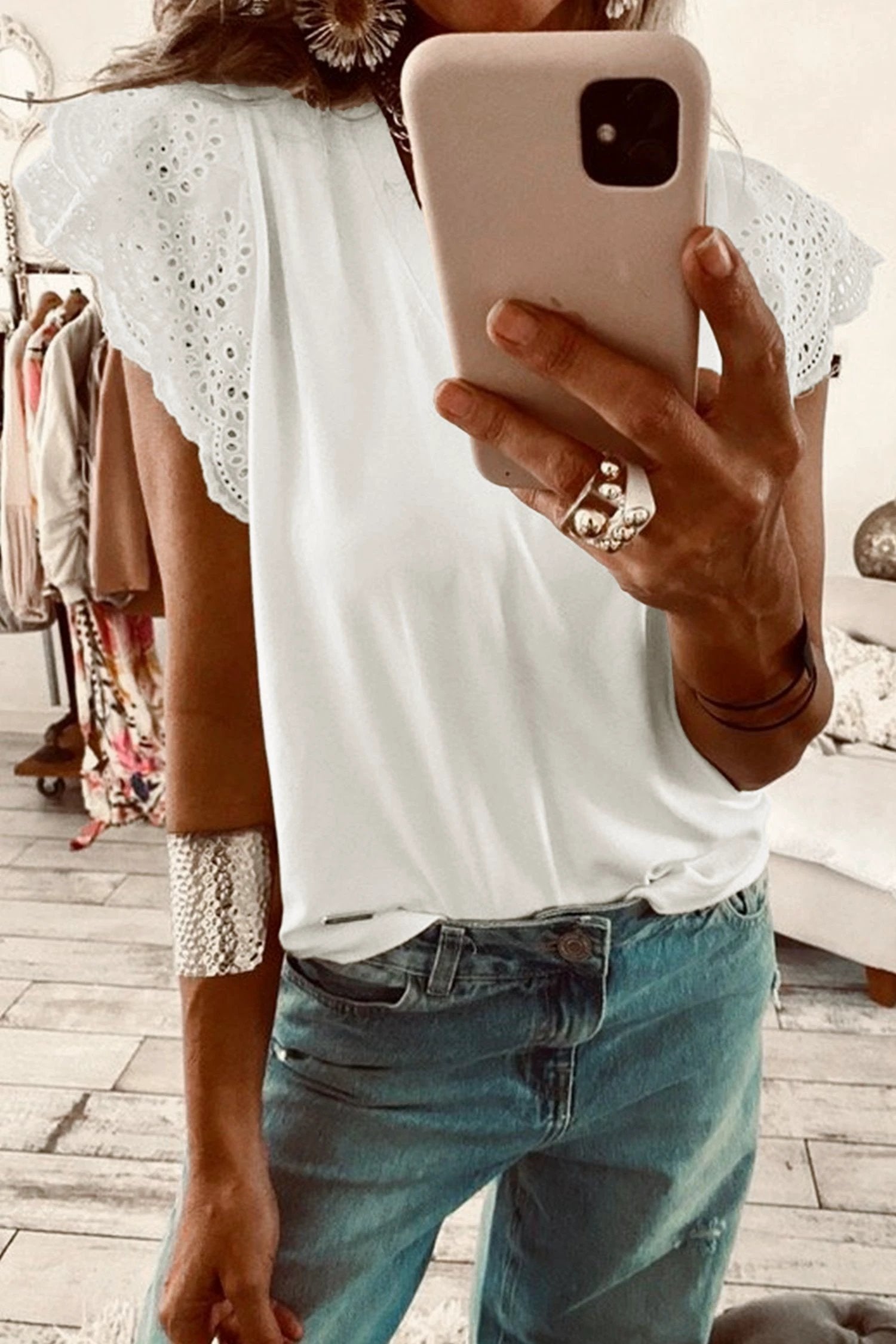 eyelet flutter sleeve tee