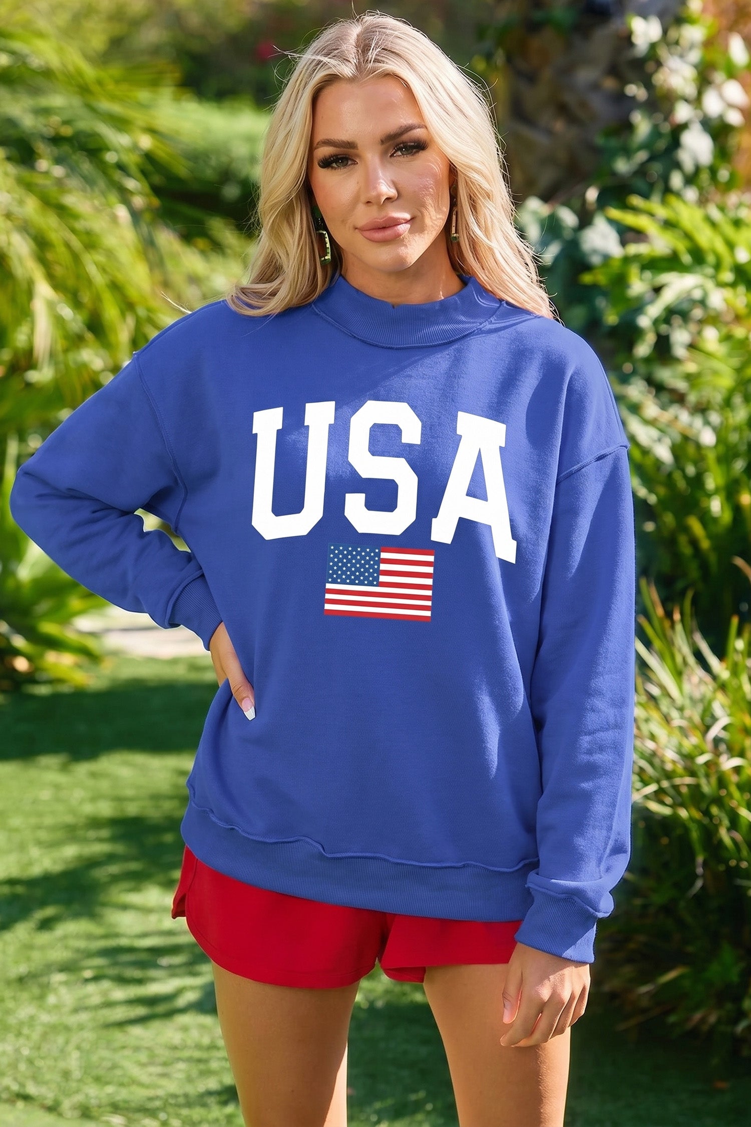 Reversible USA Graphic Sweatshirt with Mock — women's casual sweatshirt | J&H Apparel
