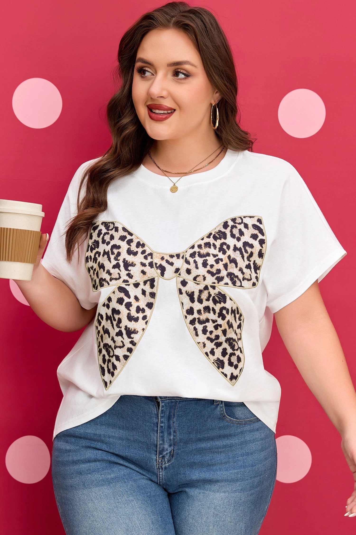 plus size leopard bow tee