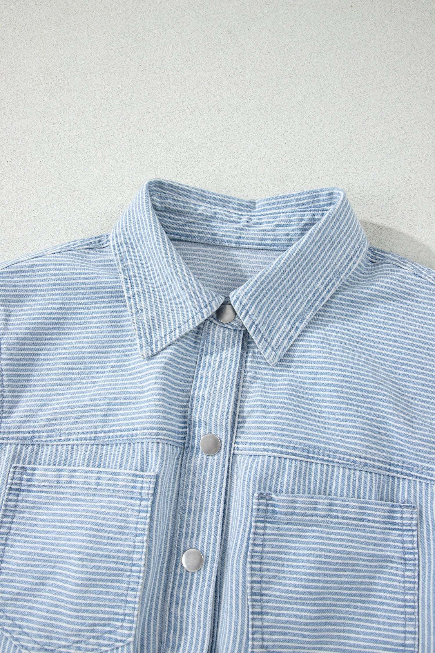 sky blue stripe collared button front sleeveless denim mini dress for women casual everyday outfit