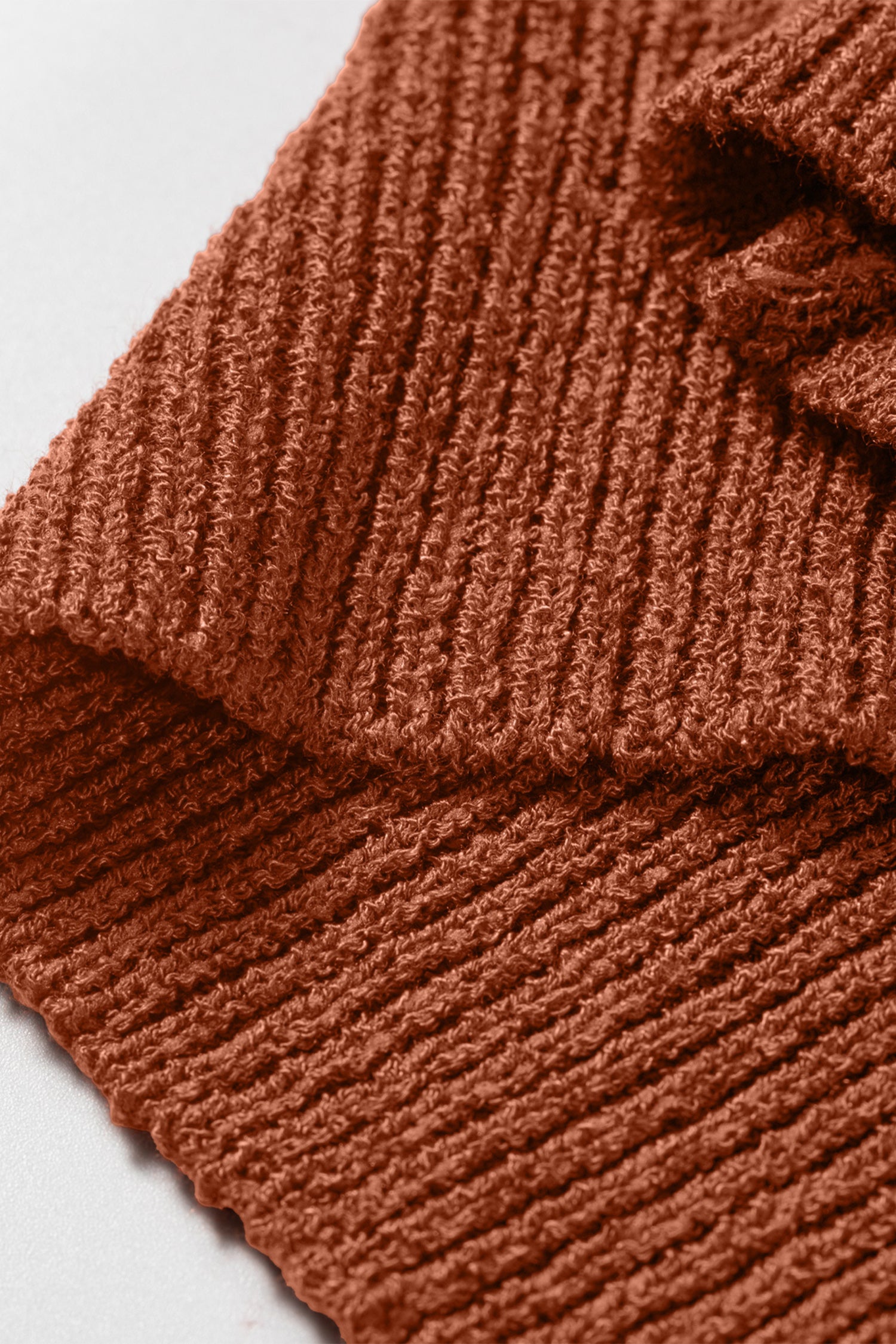 Coffee Ribbed Knit Round Neck Short Sleeve Sweater
