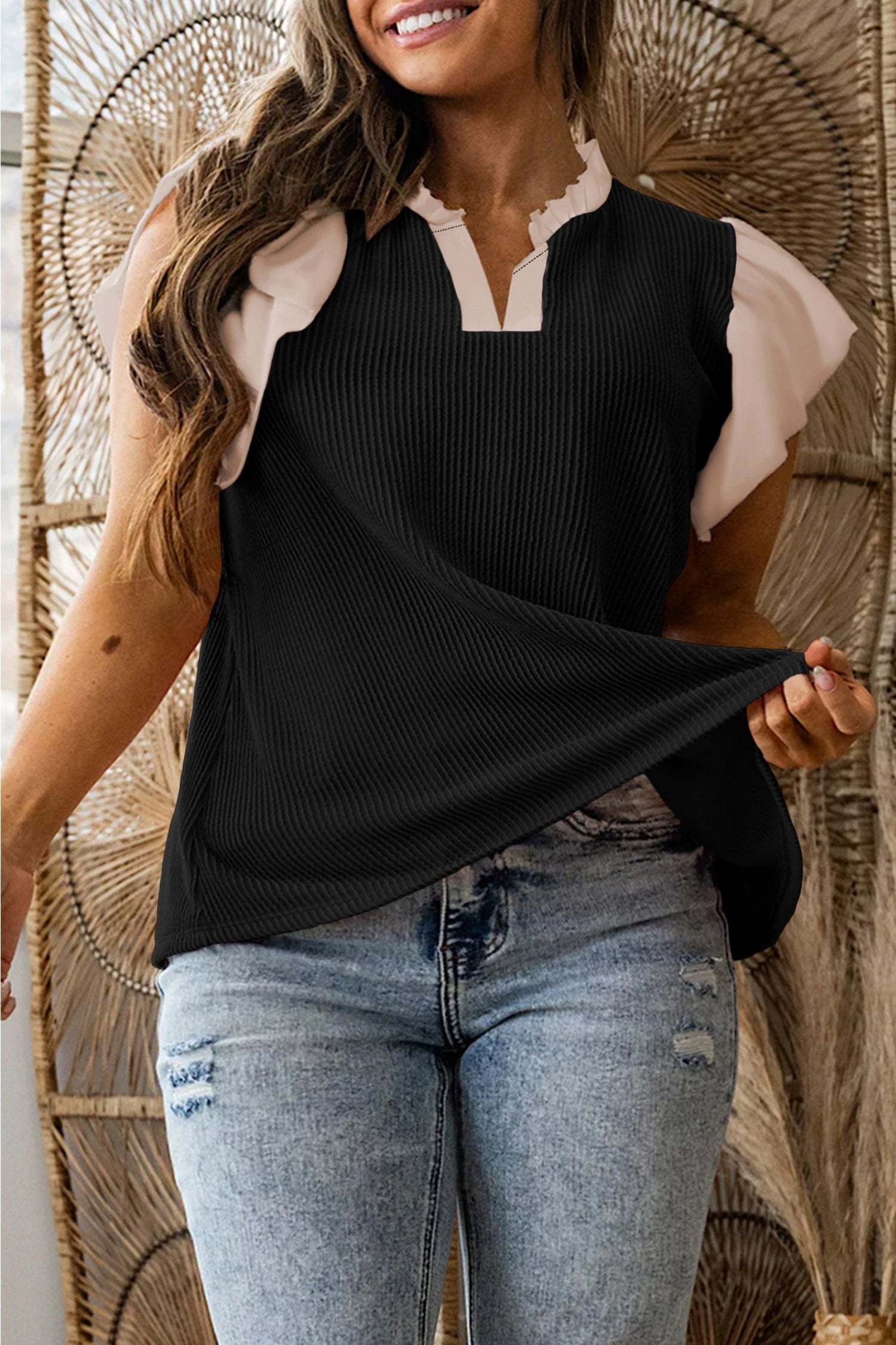 Plus Size Ribbed Blouse