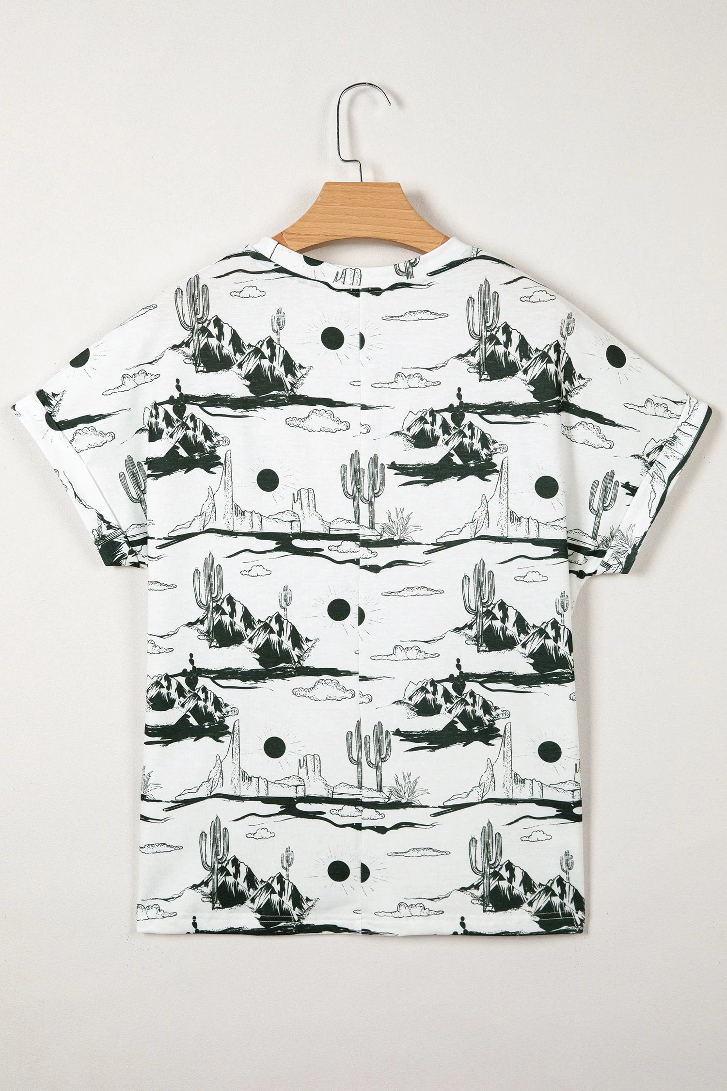 white desert sand print short sleeve knit top for women casual everyday outfit