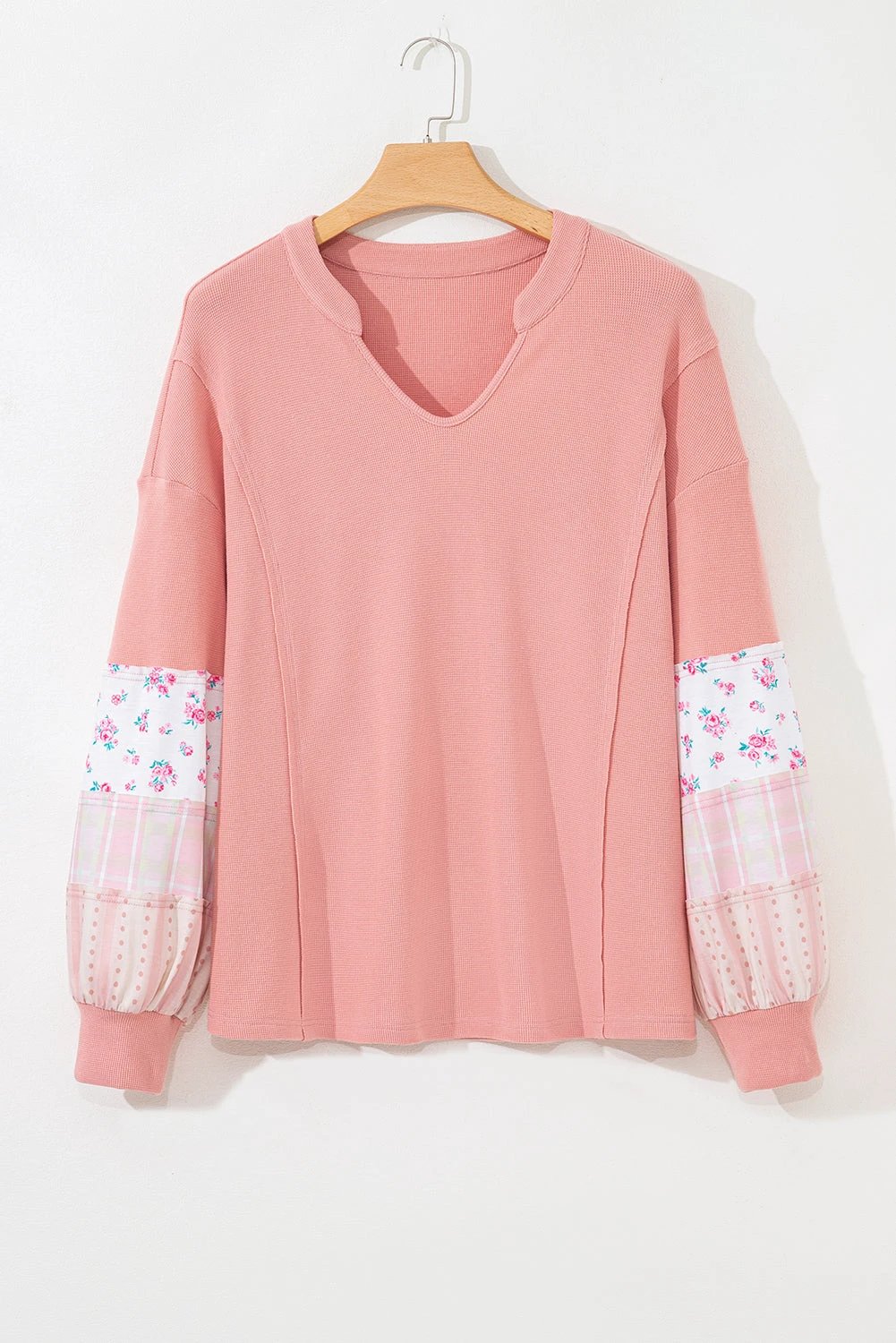 Plus Size Floral Sleeve Waffle Knit Top