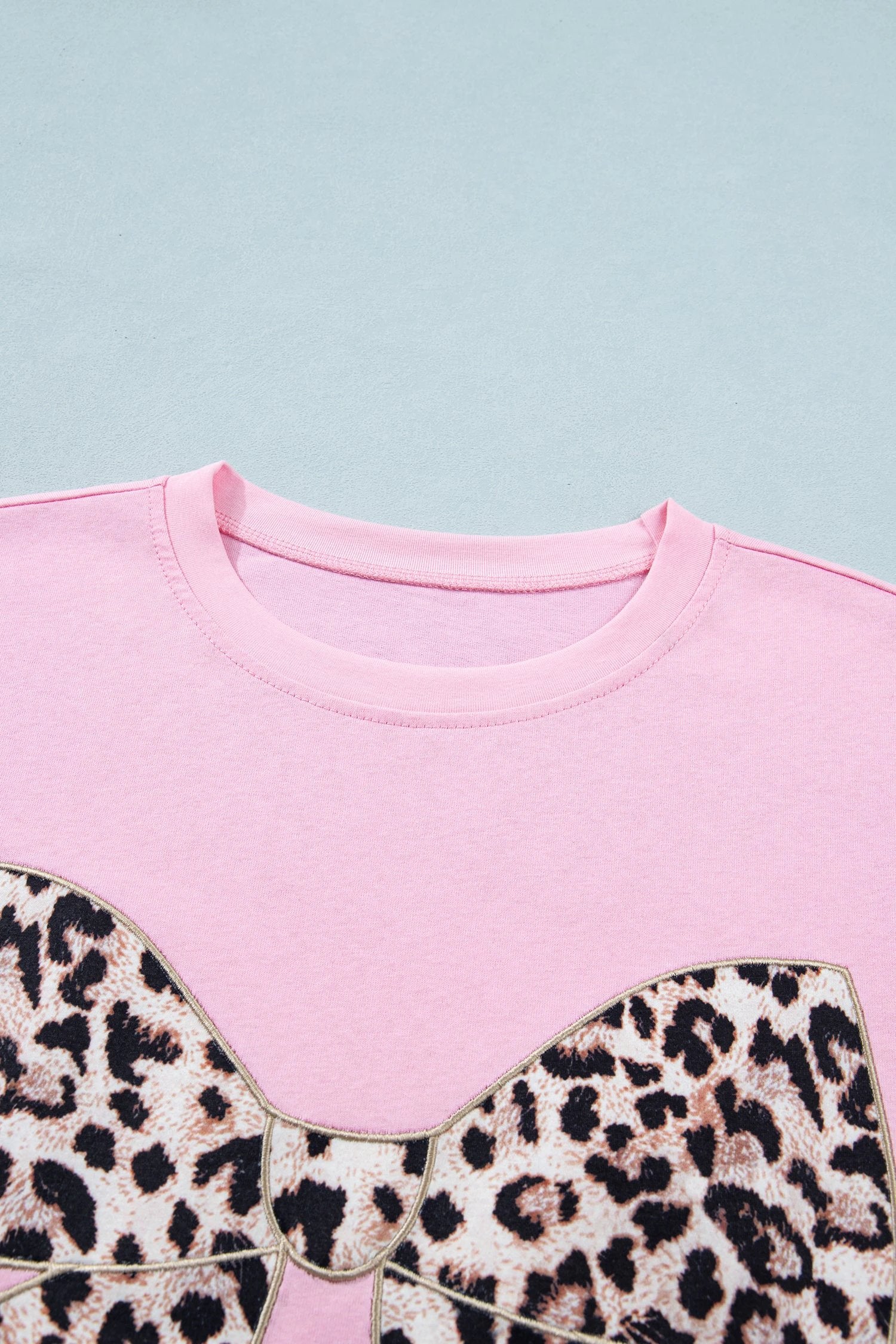white leopard bow embroidered cotton round neck t shirt for women casual everyday outfit