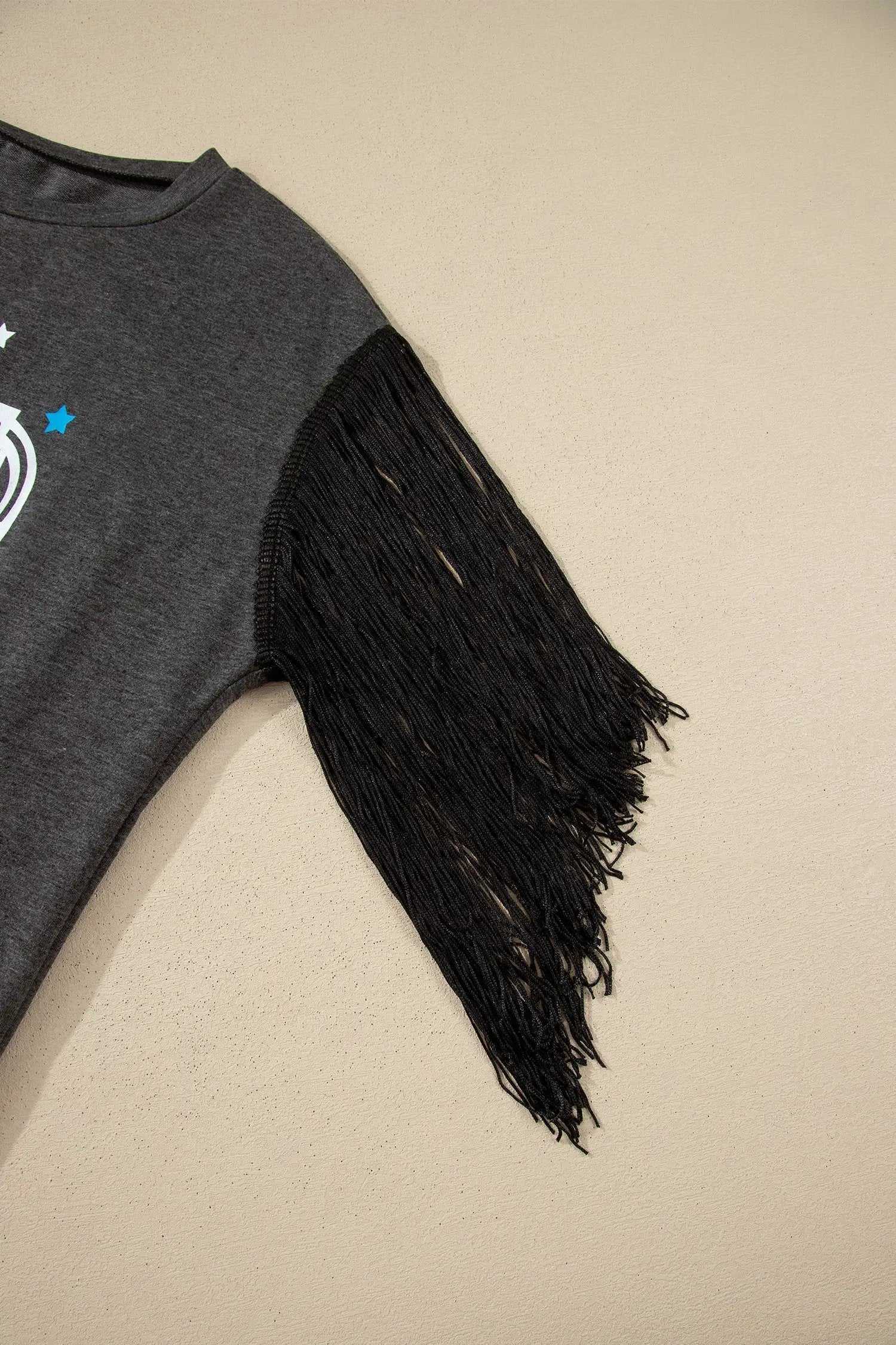 Fringe Sleeve Western Graphic Tee carbon grey yee haw boots western top