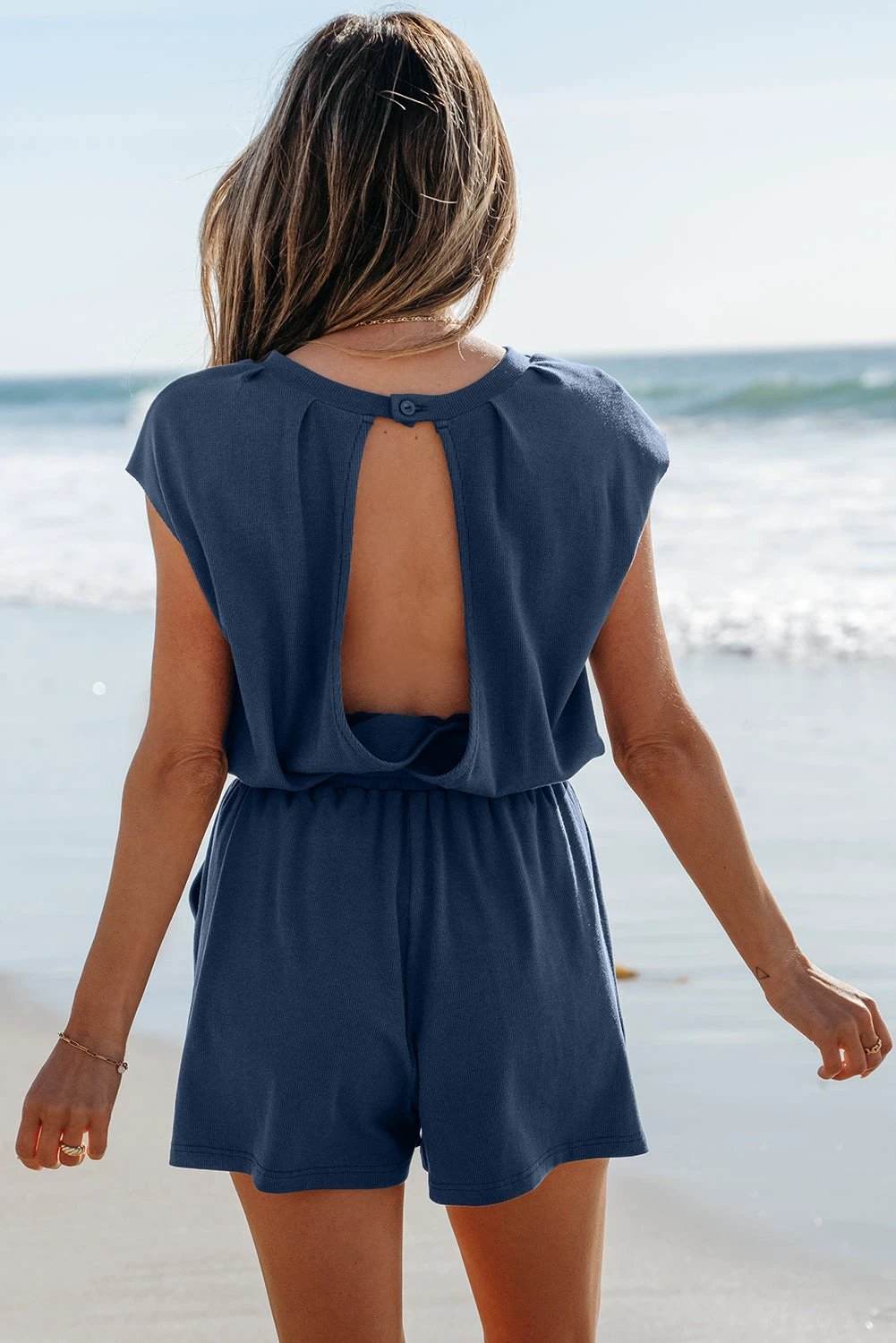  knit romper with drawstring waist for women casual everyday outfit
