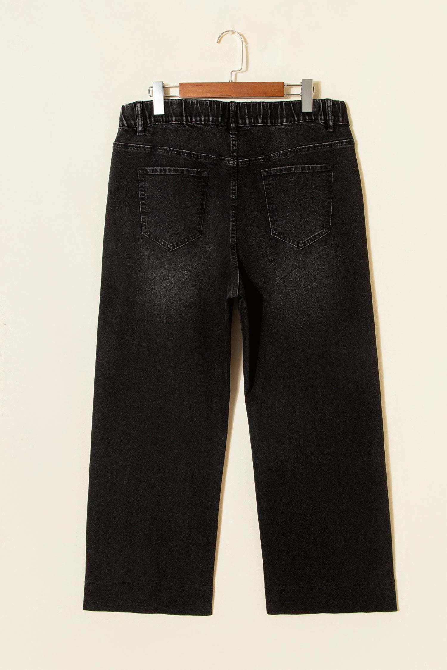 Plus size acid wash high rise wide leg jeans with lace-up waist, Main Character Energy style