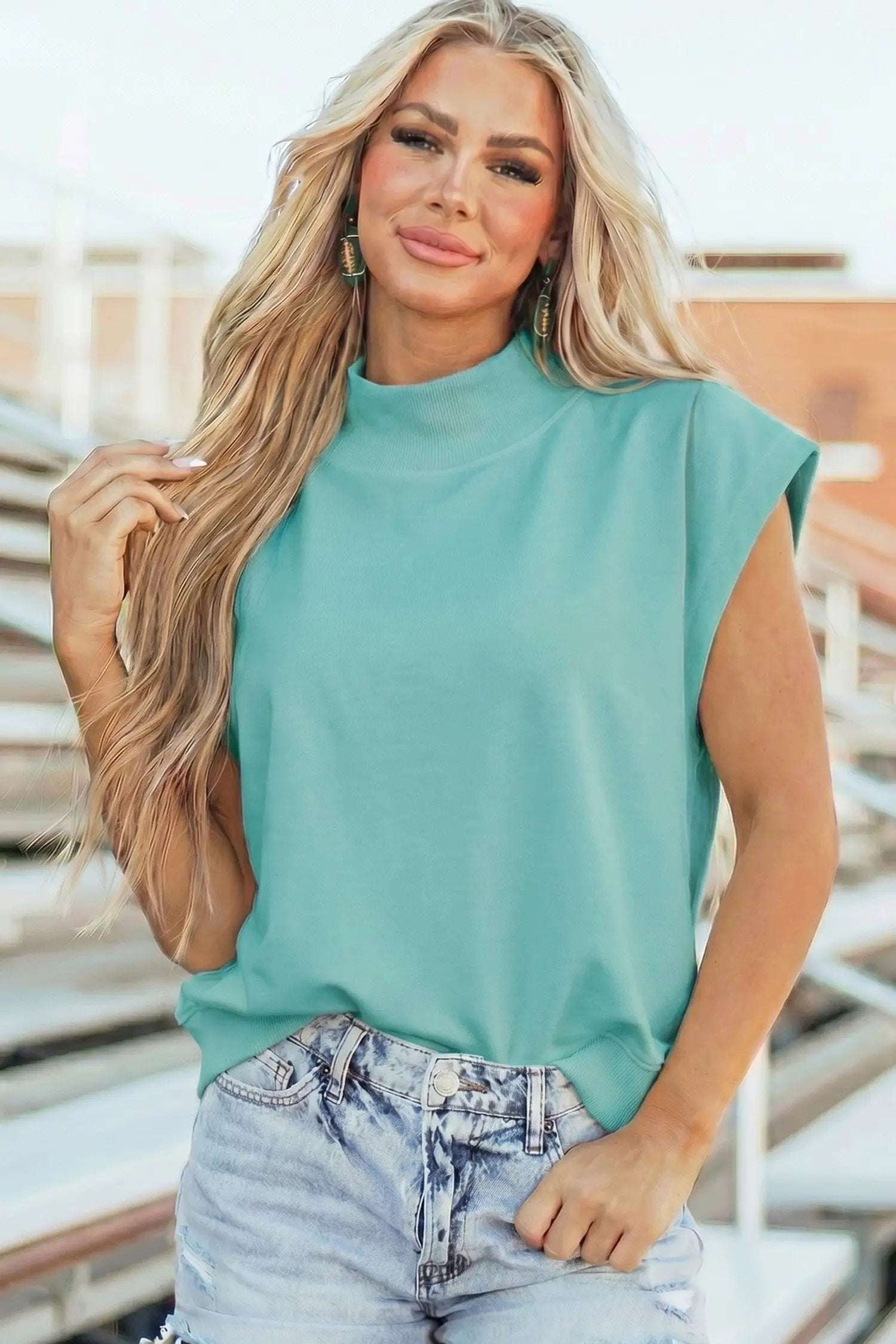 Dear-Lover Dropshipping Everyday Chic | High Neck Cap Sleeve Top Relaxed Fit Blouse - Blouses Tops/Tops & Tees