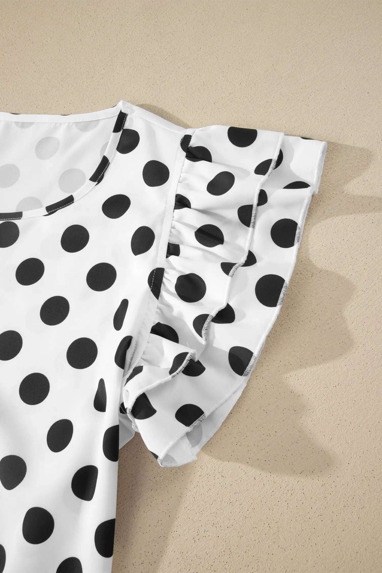 Dear-Lover Dropshipping Effortless Polka Dot Charmer | White Polka Dot Print Ruffled Short Sleeve Blouse - Blouses Tops/Blouses & Shirts
